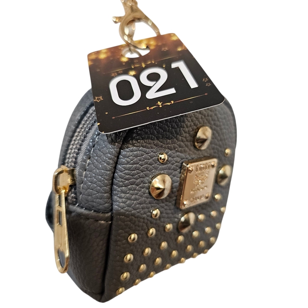 GREY GOLD BEADED ZIPPER BACKPACK BAG CHARM